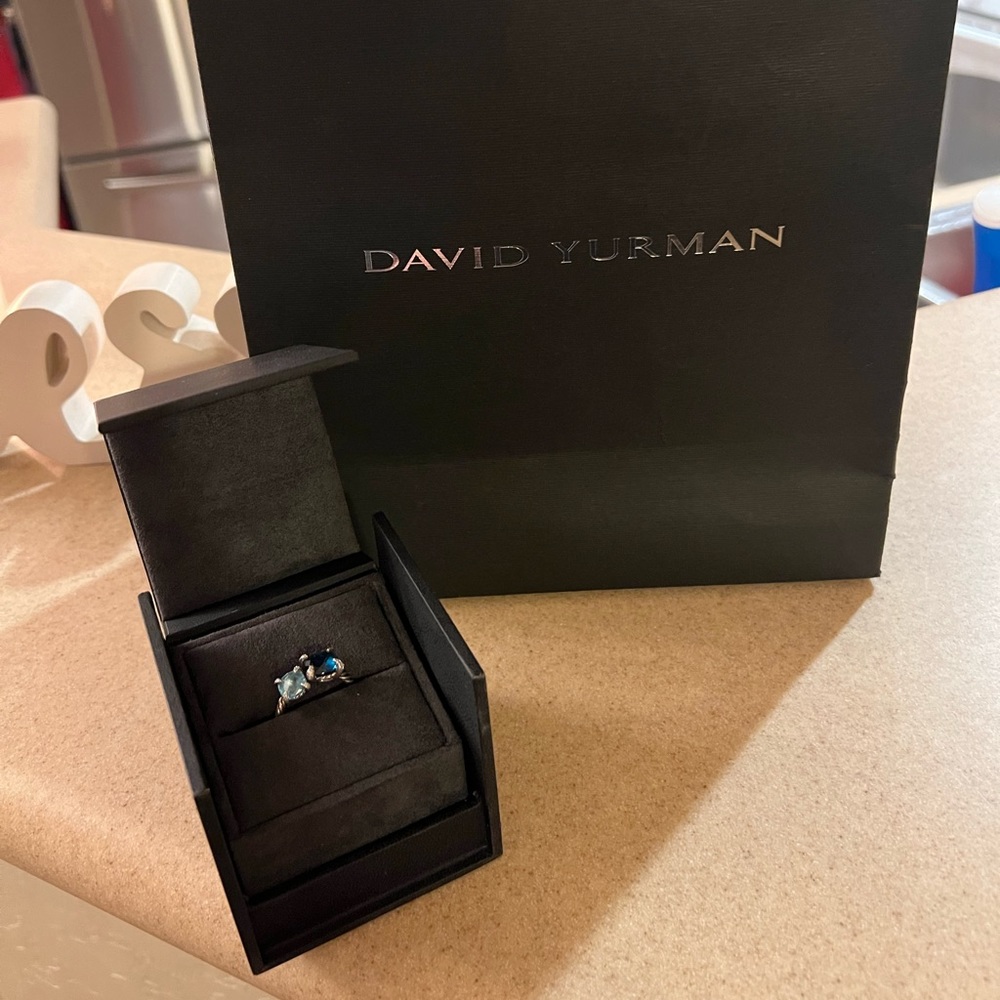 David Yurman Châtelaine Bypass Ring w/Hampton Blue Topaz, Blue Topaz & Diamonds